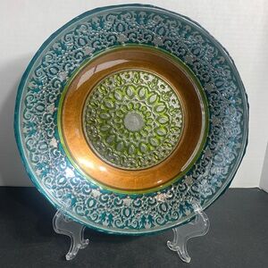 Decorative Turkish Topkaki art glass bowl with embossed pattern